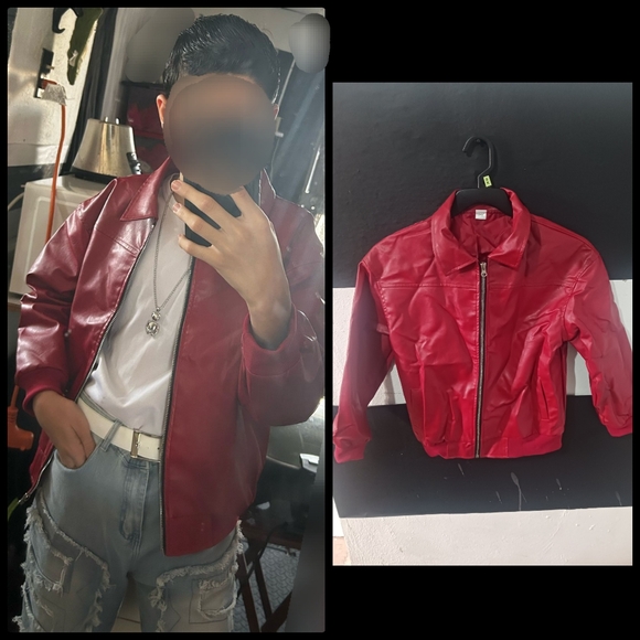 Boy Burgundy Zip Faux Leather Jacket - Picture 1 of 10
